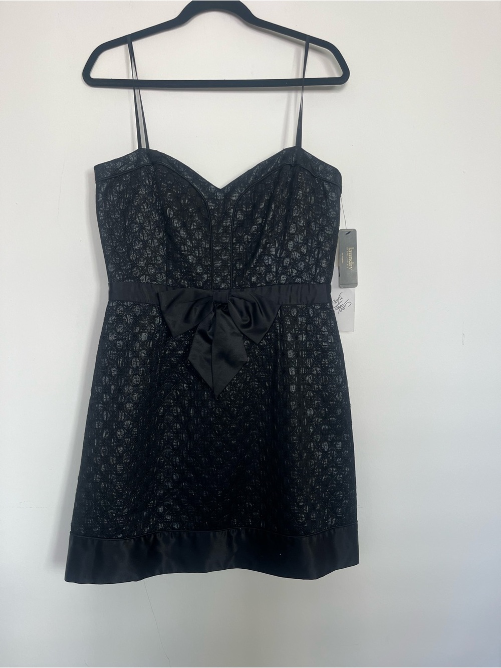 Laundry By Shelli Segal Black Lace-Effect Bow-Front Mini Dress